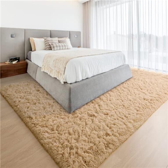 Soft Area Rugs for Living Room Bedroom Plush Fluffy Rug 6x9 Feet, Beige Shag Rug - Picture 2 of 7